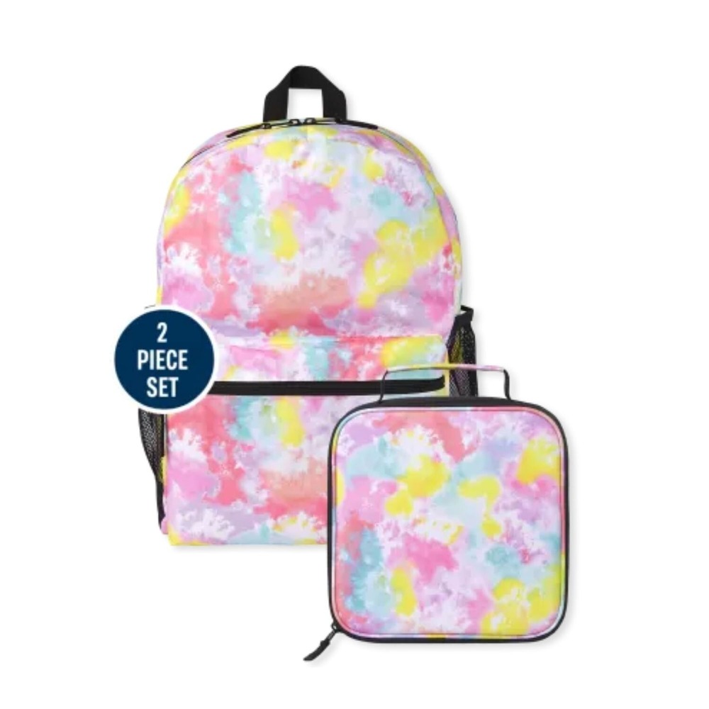 Girls Tie Dye Backpack & Lunch Box Set 2-Piece Multicolour Bookbag‎ School Bag